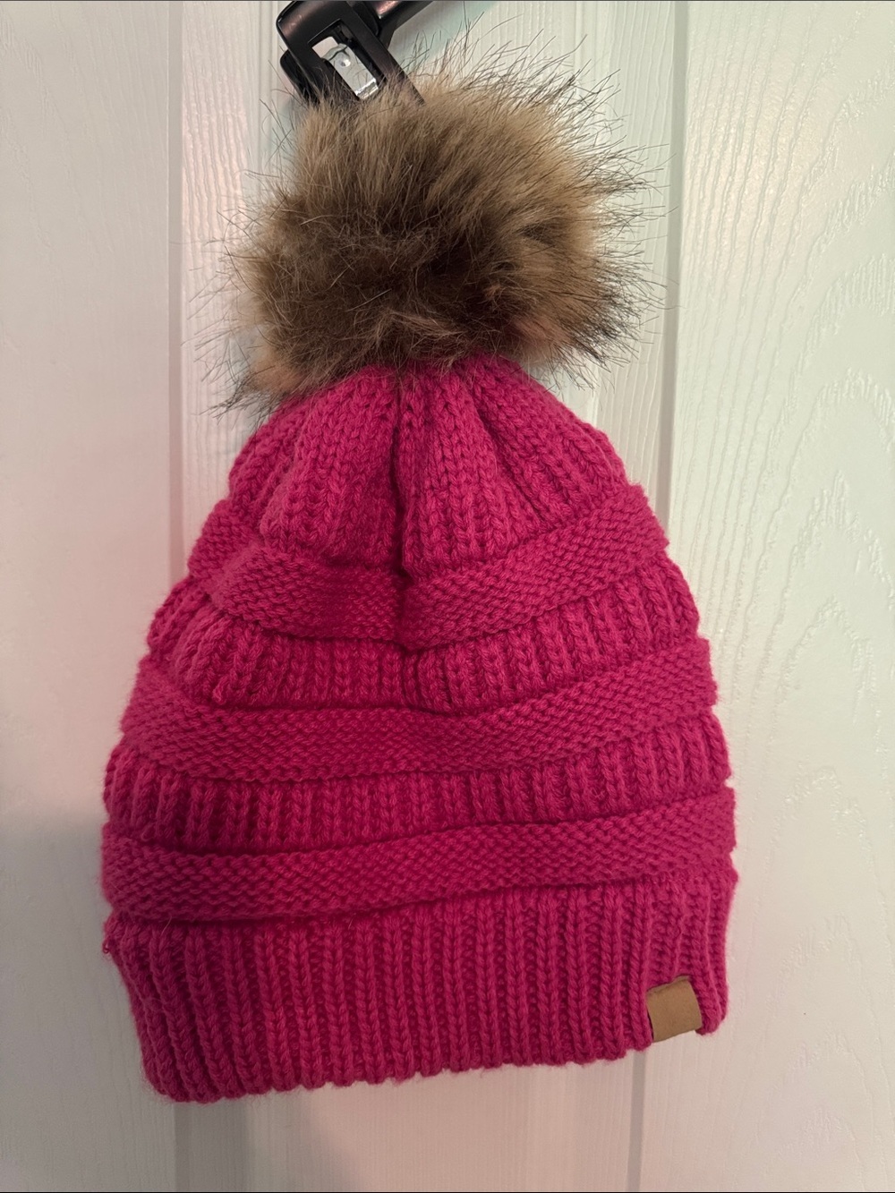 NWOT SO Bright Pink Knit Beanie with Pom